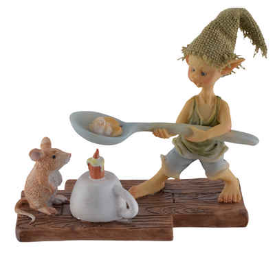 Vogler direct Gmbh Dekofigur Pixie "Plop" - Pixie und Maus machen Popcorn, von Hand coloriert, aus Kunststein, LxBxH ca. 12x5x10cm
