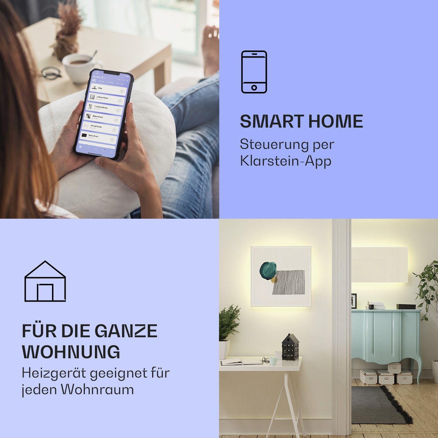 Infrarot 2-in-1 Klarstein 1000 mit elektrischer Mojave Thermostat Heizkörper Wärmestrahlung Heizgerät, Weiß smart Heizung