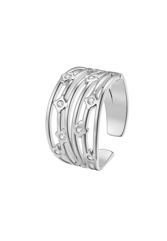 Hey Happiness Fingerring Multi Band mit Kristallen, offener Damenring, Statement Ring im Layering Look, wasserfest