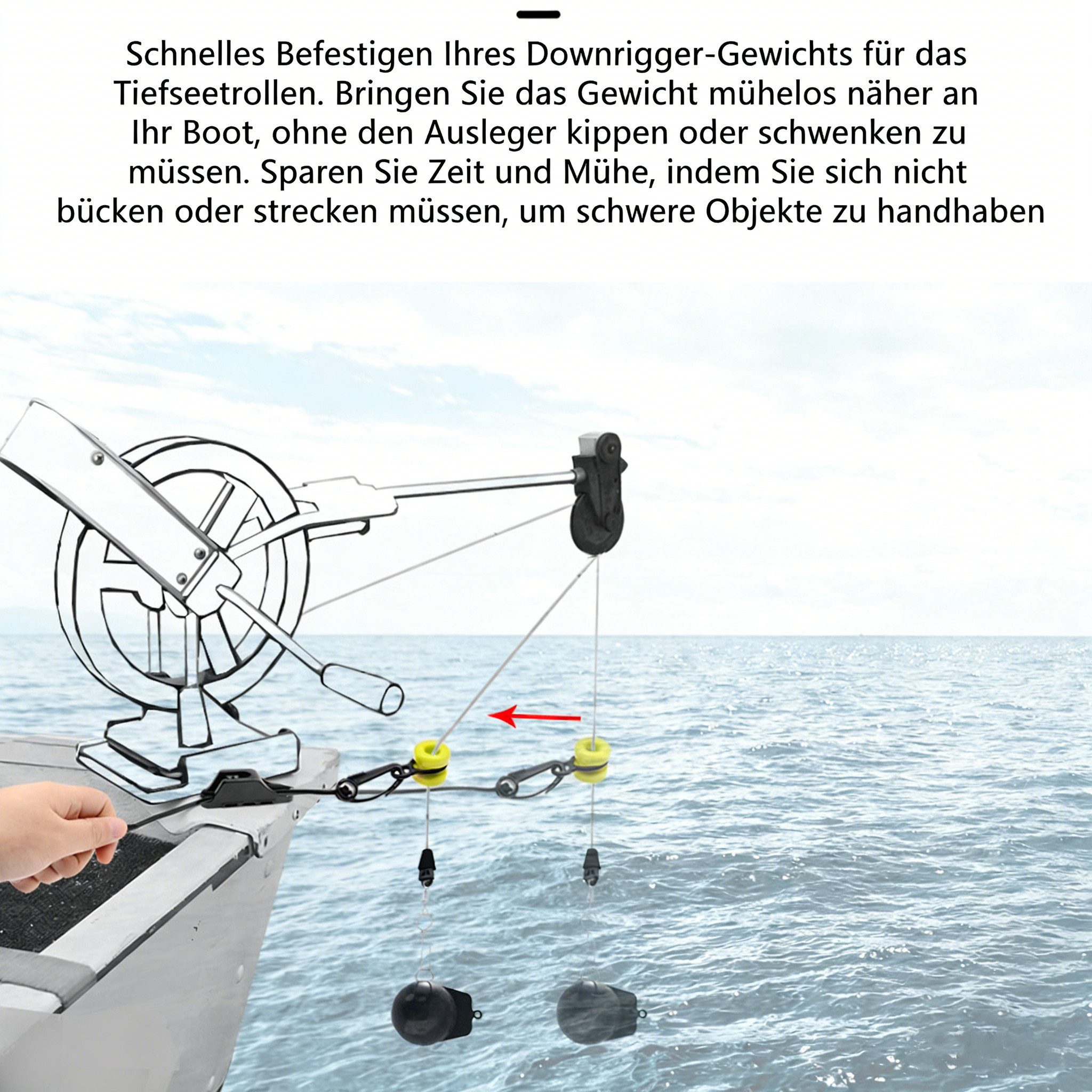 GARRYFIZH Angelgewicht Downrigger Retriever Kit mit 2.2m Seil Trolling Schleppangeln Grün, (Set), Schleppfischen, Salzwasserfest, Sicher & Leicht, Meeres-Zubehör