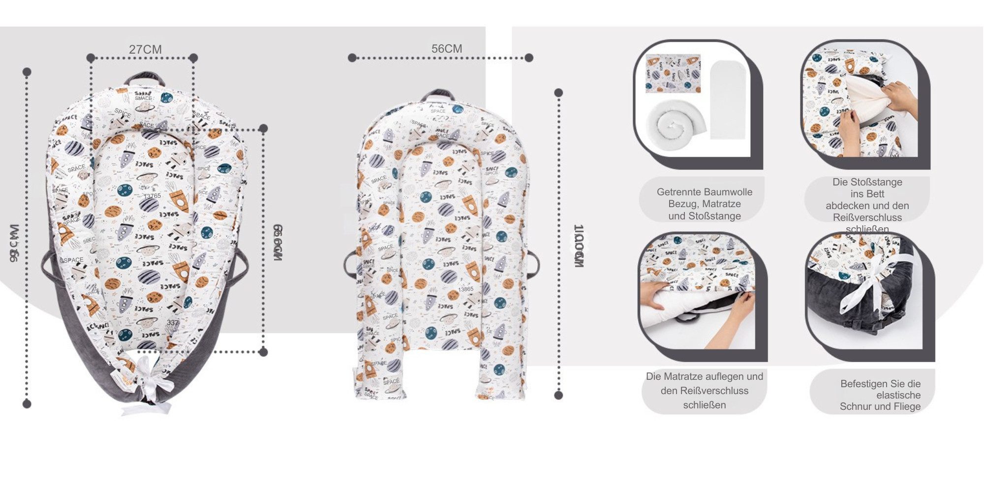 Vivitar Bettnestchen für Neugeborene, tragbare und verstellbare Baby-Liege, (tragbar, größenverstellbar, weiche Auflage für Neugeborene, mit Reversible 100% Baumwolle und Samt Abdeckung), für 0-12 Monate Jungen Mädchen, Baby Essentials für die Reise