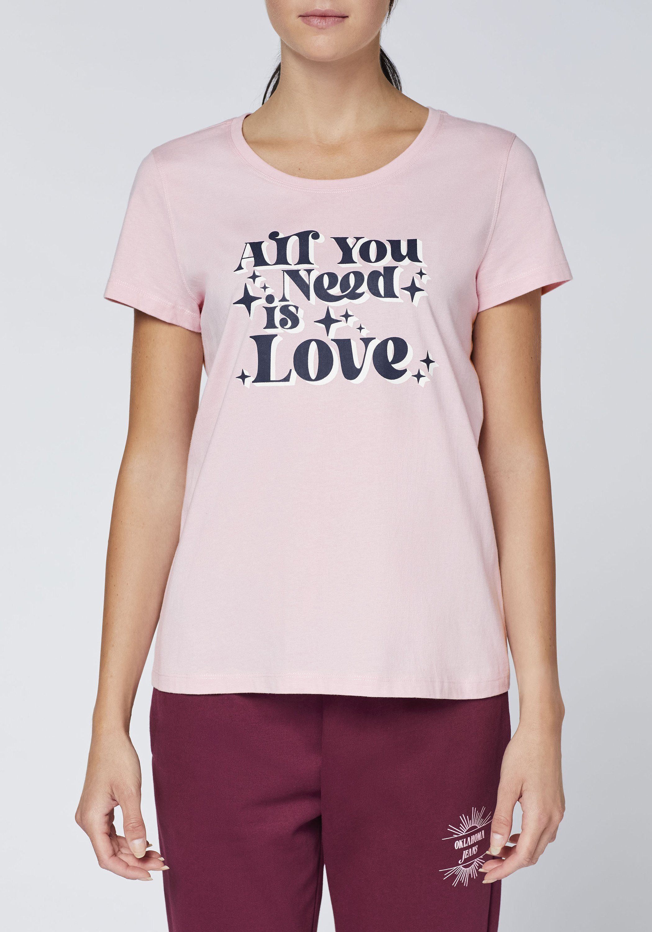 Oklahoma Jeans Print-Shirt mit Statement-Schriftzug Nectar 14-2305 Pink