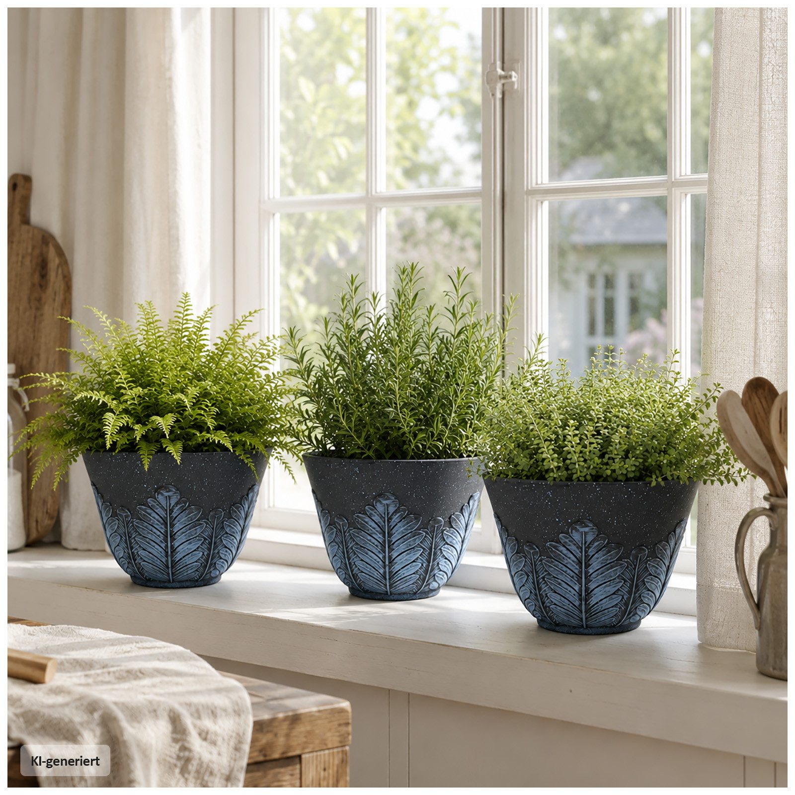 HTI-Living Blumentopf Blumentopf Nessa Feder Blau 3er-Set (Set, 3 St., 3 Übertöpfe), Übertopf Kunststoff – Bild 3 von 5