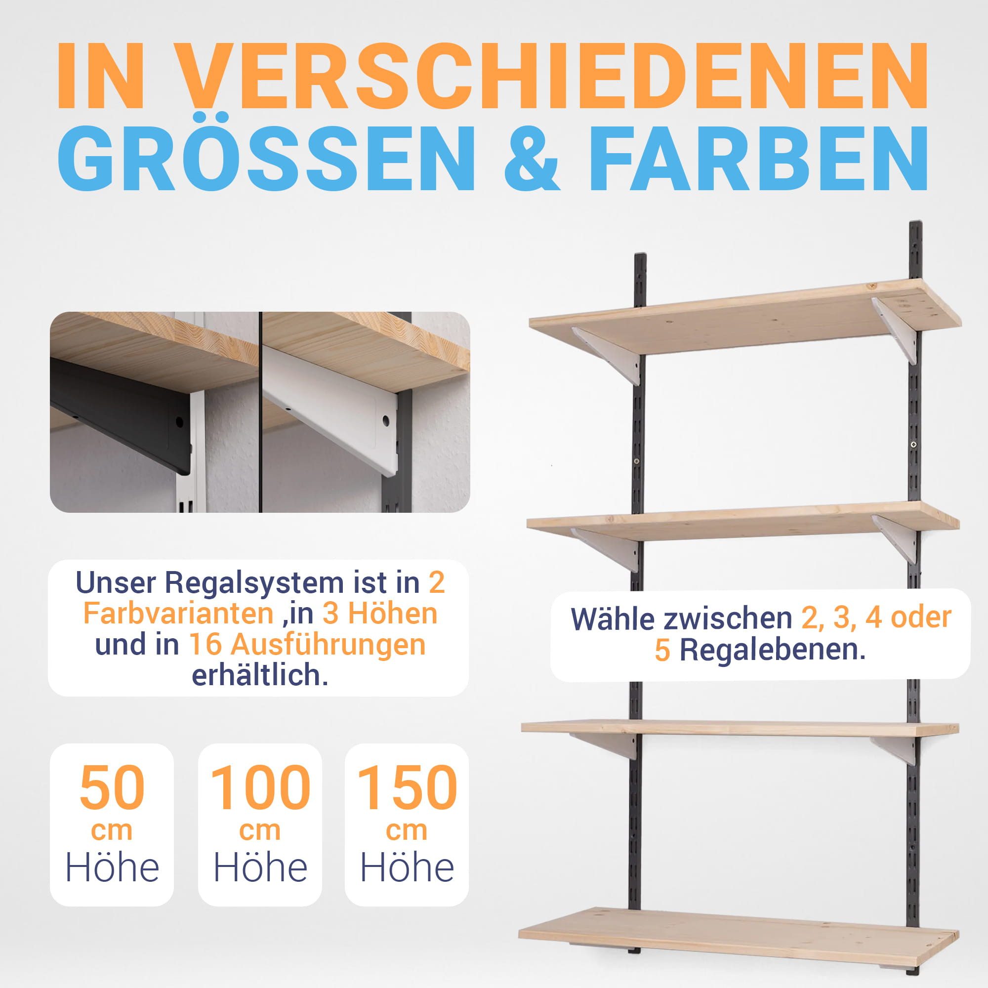 BOOMET Wandregal Regal Bausatz schwarz/weiß, 80 15-tlg., Wandboard Bücherregal Hängeregal Leimholz Holzboden