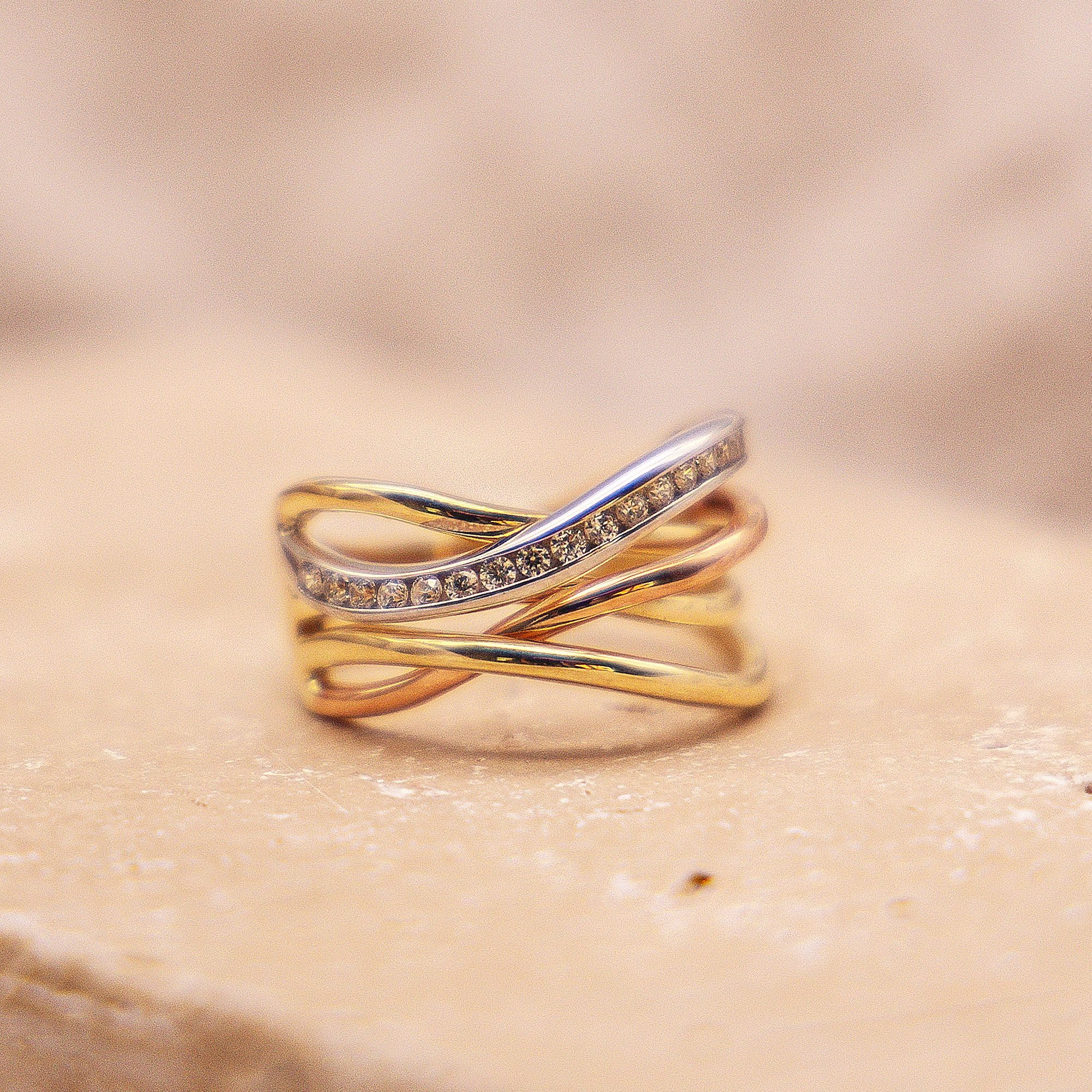 Fascination by Ellen K. Fingerring 333 Gold 3-farbig Zirkonia weiß