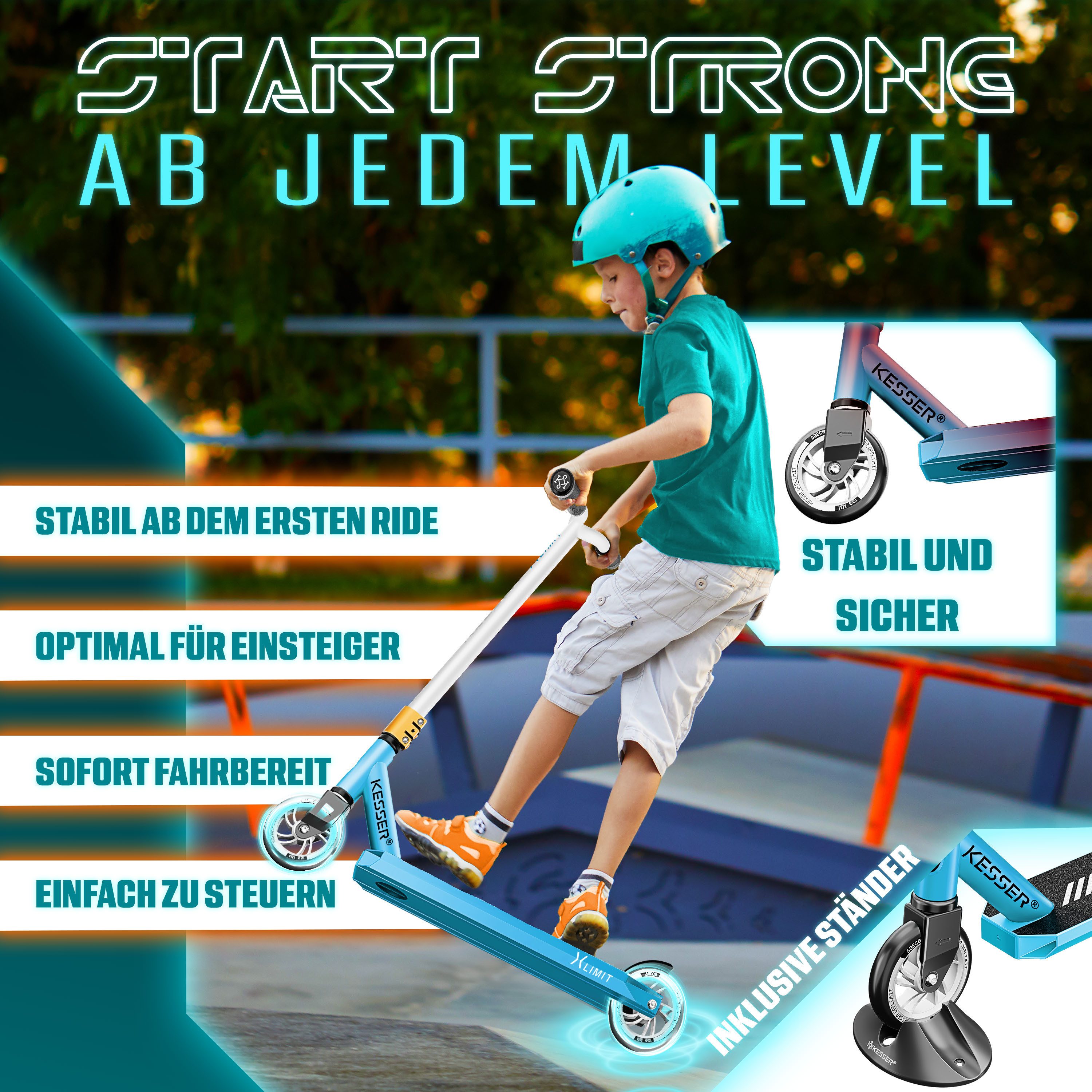 KESSER Scooter, Stunt Scooter X-Limit-Pro 360° Lenkung Funscooter Stuntscooter
