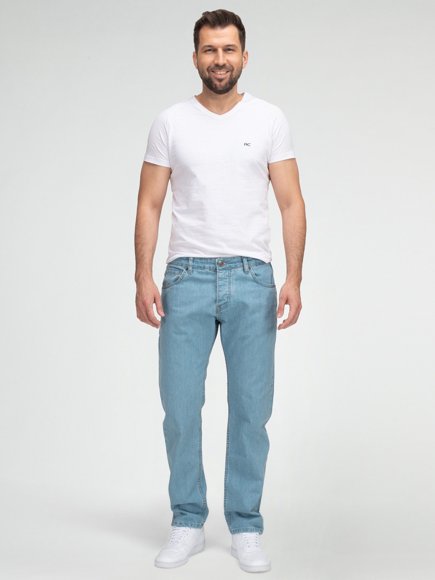 Lorenzo Loren Straight-Jeans Herren Jeans Stonewashed Hellblau LL-4014 – Bild 4 von 5