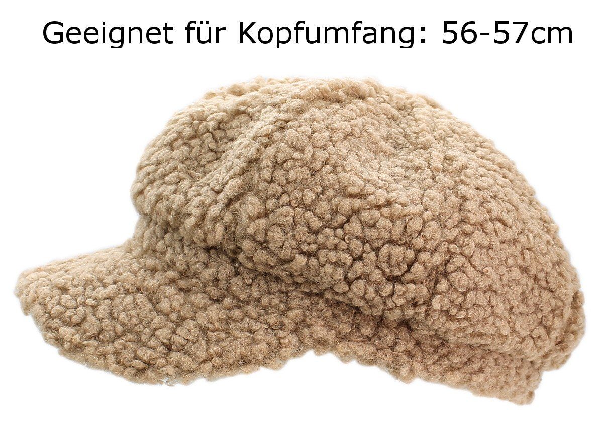 dy_mode Ballonmütze Schirmmütze Damen Ballonmütze Flauschige Unifarbe mit Schirm, Barett fester Unifarben Cap Kappe BM217-Hellbeige