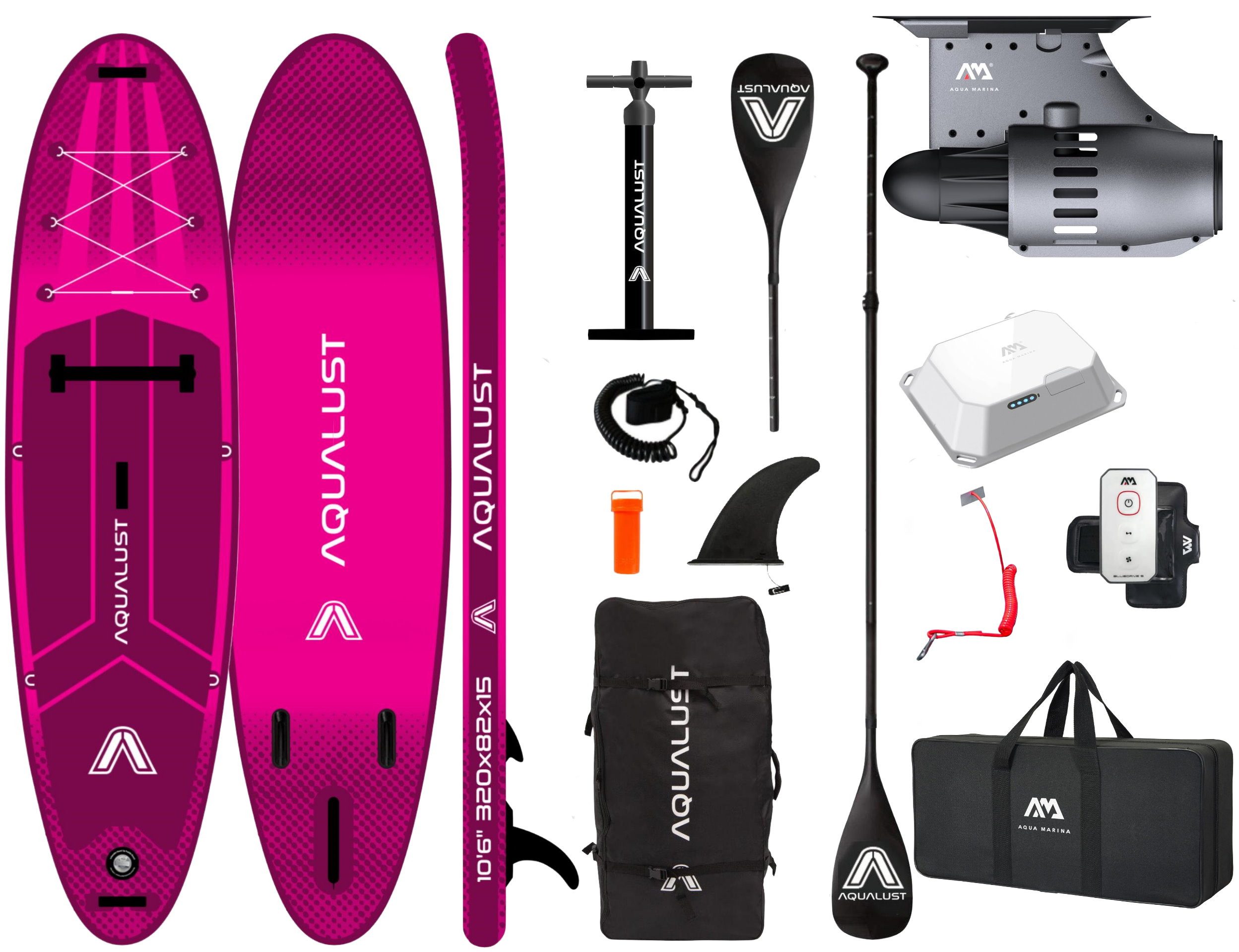Aqualust SUP-Board AQUALUST 10.6 SUP BOARD 320 cm Set mit Aqua Marina BlueDrive S Motor