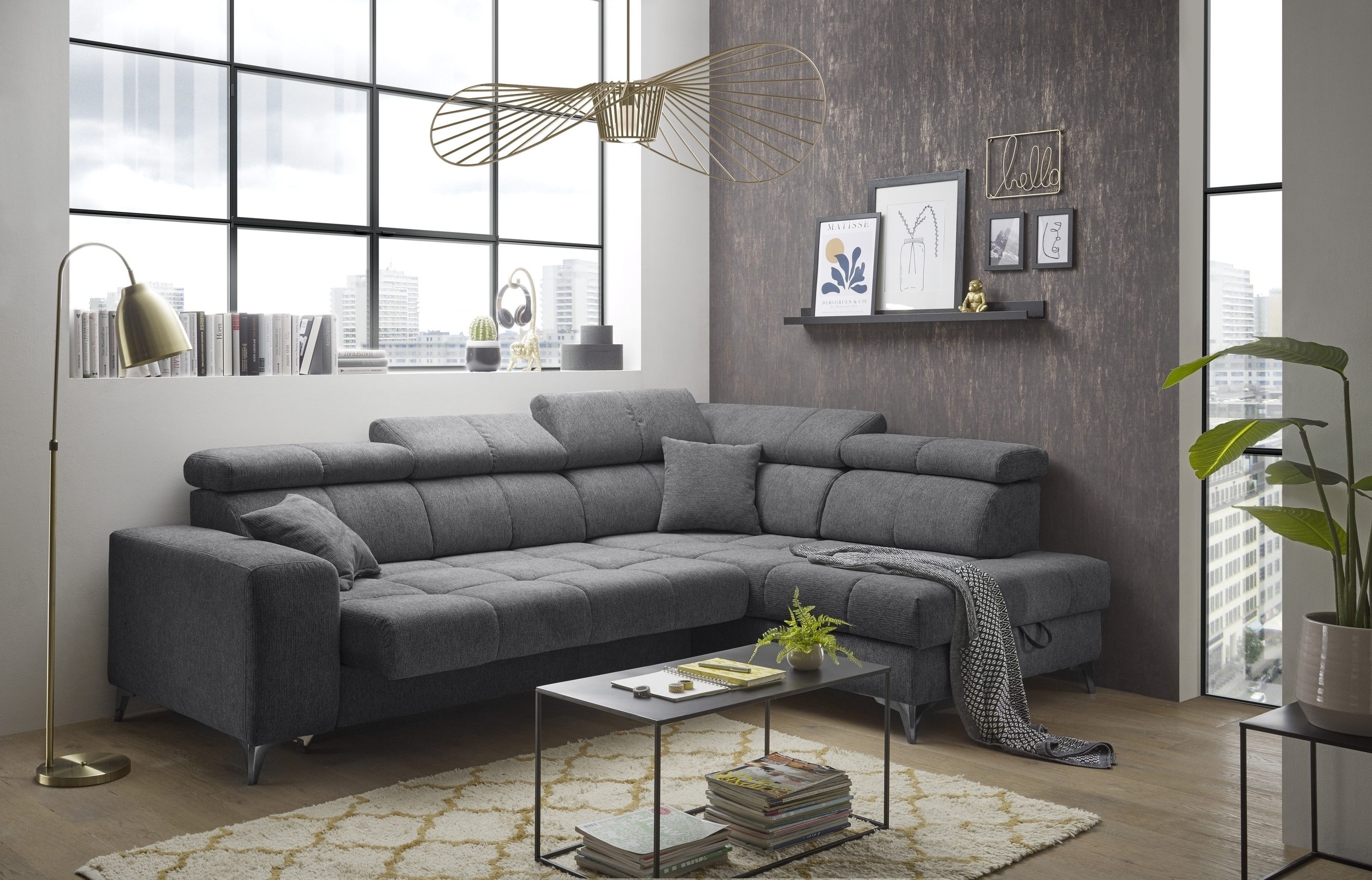 freiraum Ecksofa SYDNEY OTMBK, Sitztiefenverstellung, 5 Kopfstützen, anthra günstig online kaufen