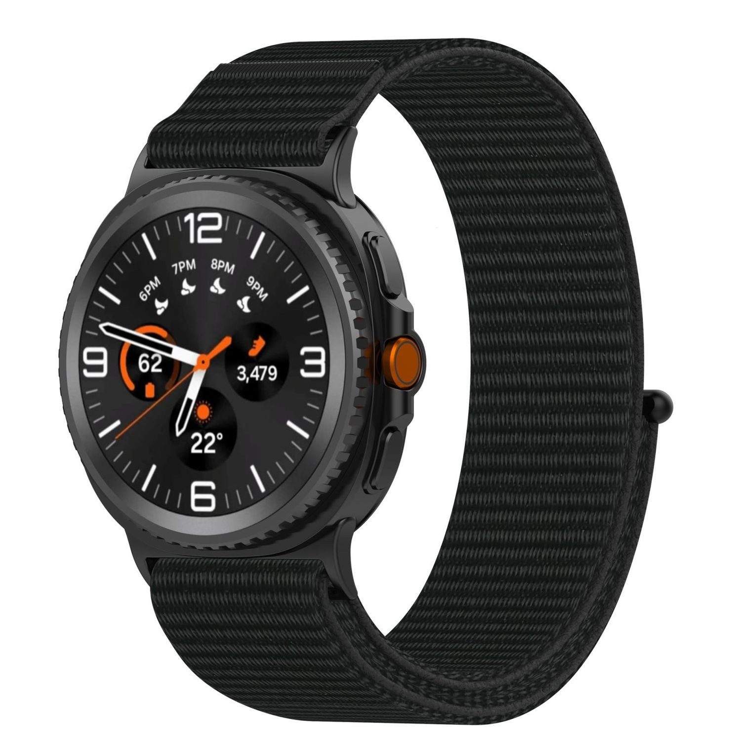 Wigento Smartwatch-Armband Nylon für Samsung Galaxy Watch 9 / 8 / 8 Classic Ersatz Schwarz, Nylonarmband mit Klettverschluss, individuell verstellbar