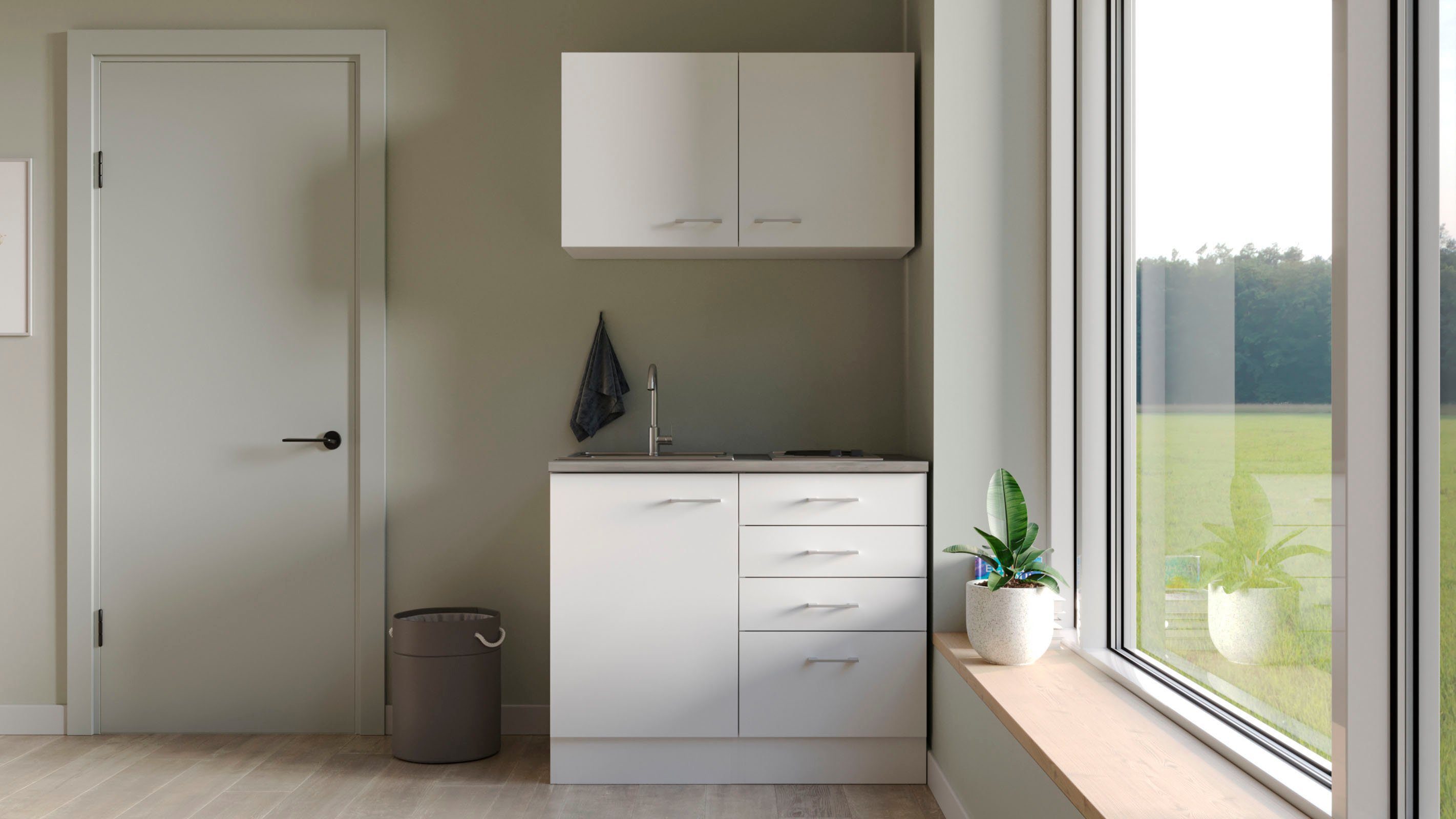 Flex-Well Küchenzeile Lucca, Breite 100 cm, mit Kochfeld und Spüle, in weiteren Farben erhältlich