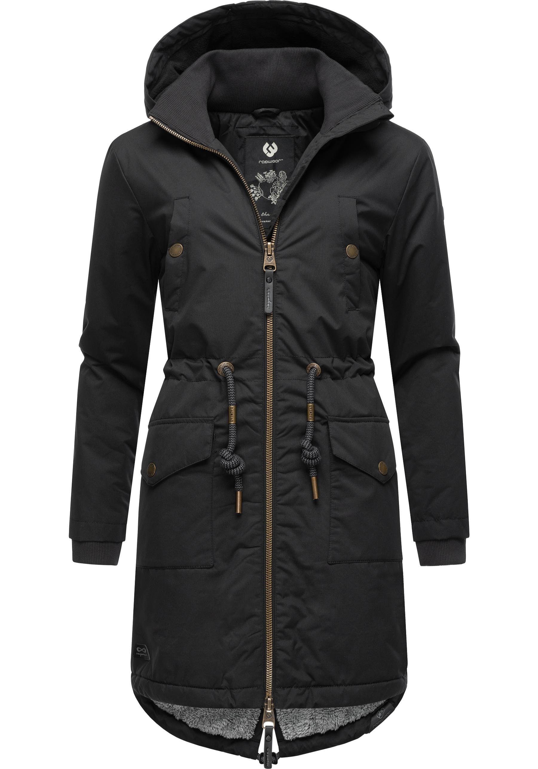 Ragwear Wintermantel Crescend Wasserdichter Winterparka mit Kapuze und Teddyfleece