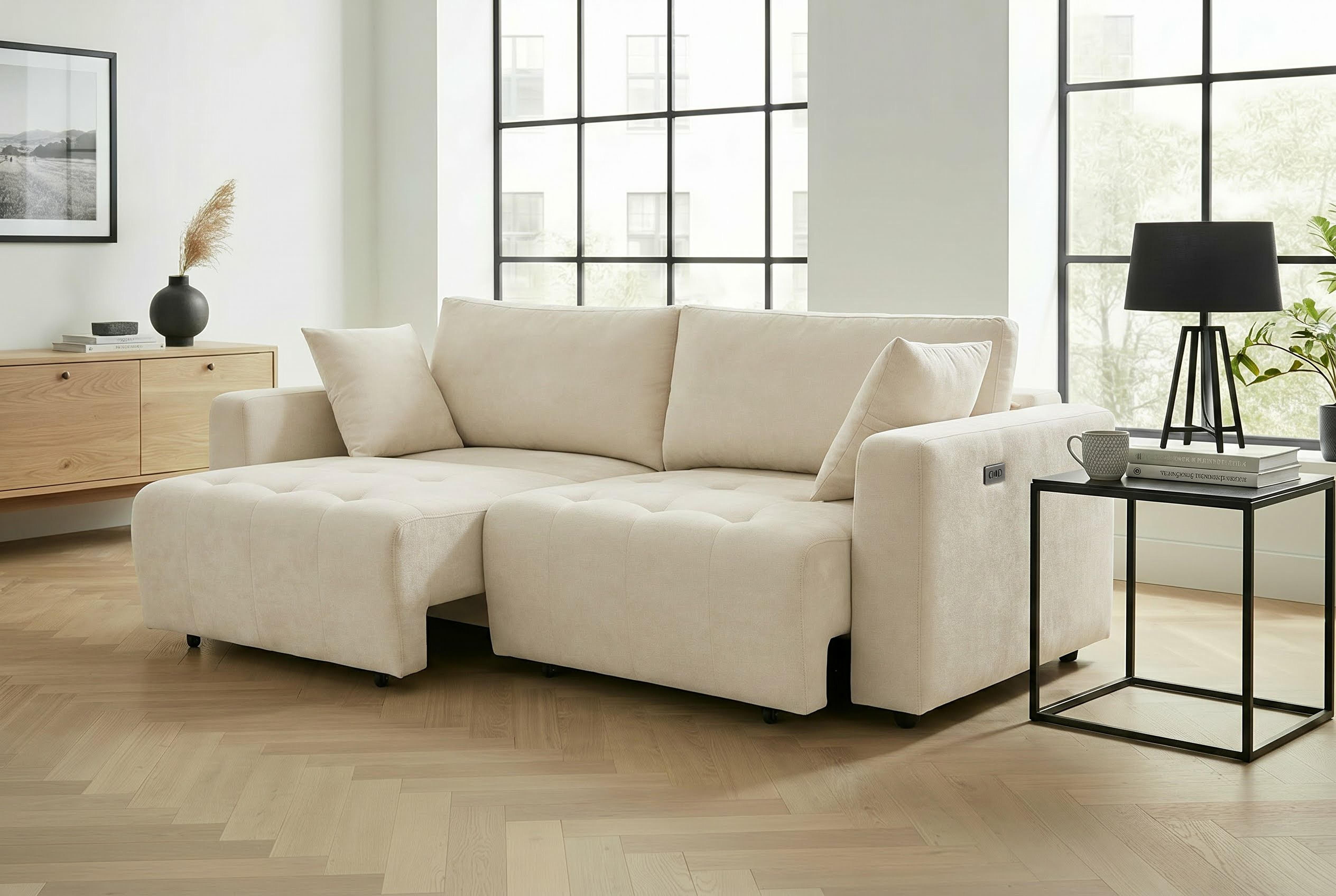 OTTO home 2,5-Sitzer ELIANN, 209 cm - elektrisches Schlafsofa, mit USB A/C-Anschluss. Federkern, Webstoff