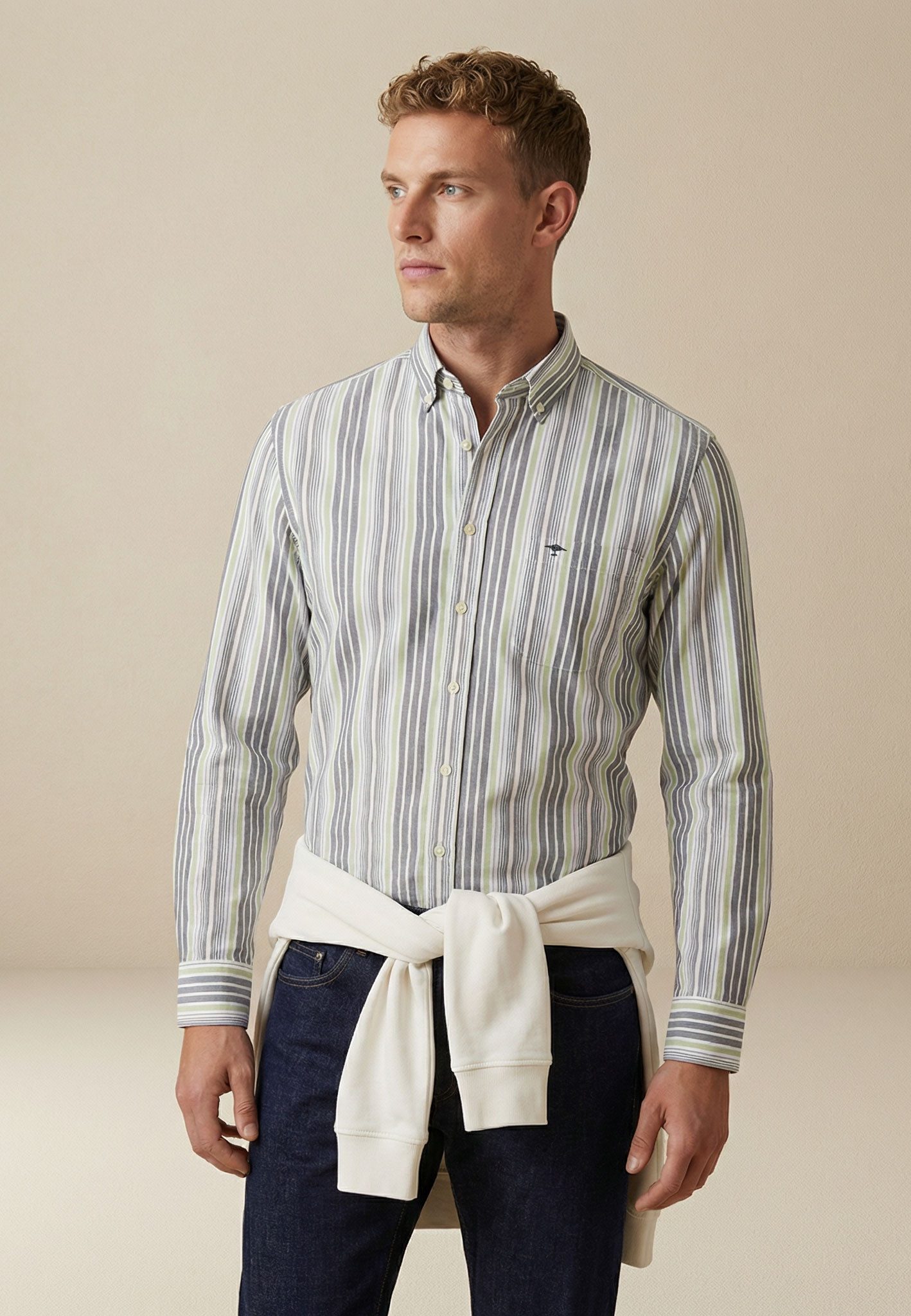 FYNCH-HATTON Streifenhemd Washed Oxford Stripe normale Passform, aus reiner Baumwolle, mit Streifenmuster