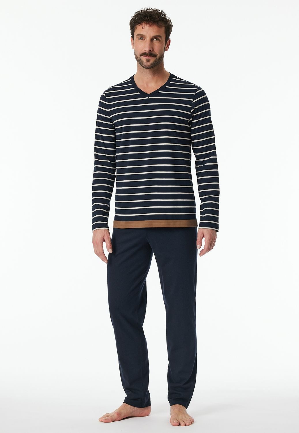 Schiesser Pyjama Casual Nightwear (Set, 2 tlg) langarm, V-Ausschnitt, Strei günstig online kaufen
