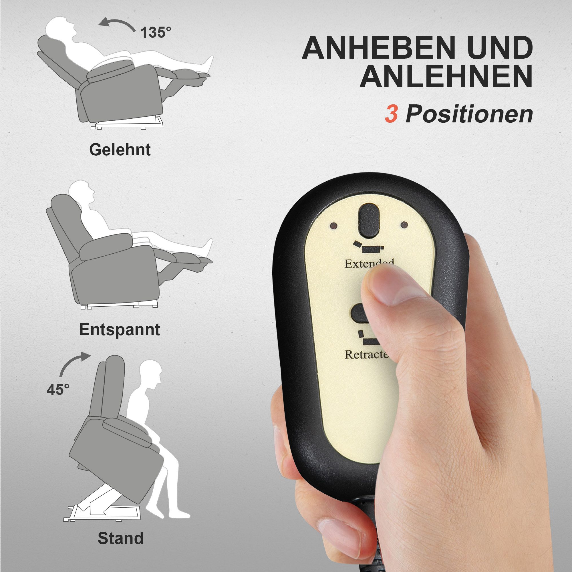 HOMCOM Relaxsessel Fernsehsessel mit Aufstehhilfe elektrisch mit Liegefunktion (Massagesessel, 1-St., TV Sessel), TV Sessel mit Fußteil, 2 Seitentaschen für Woh – Bild 4 von 5