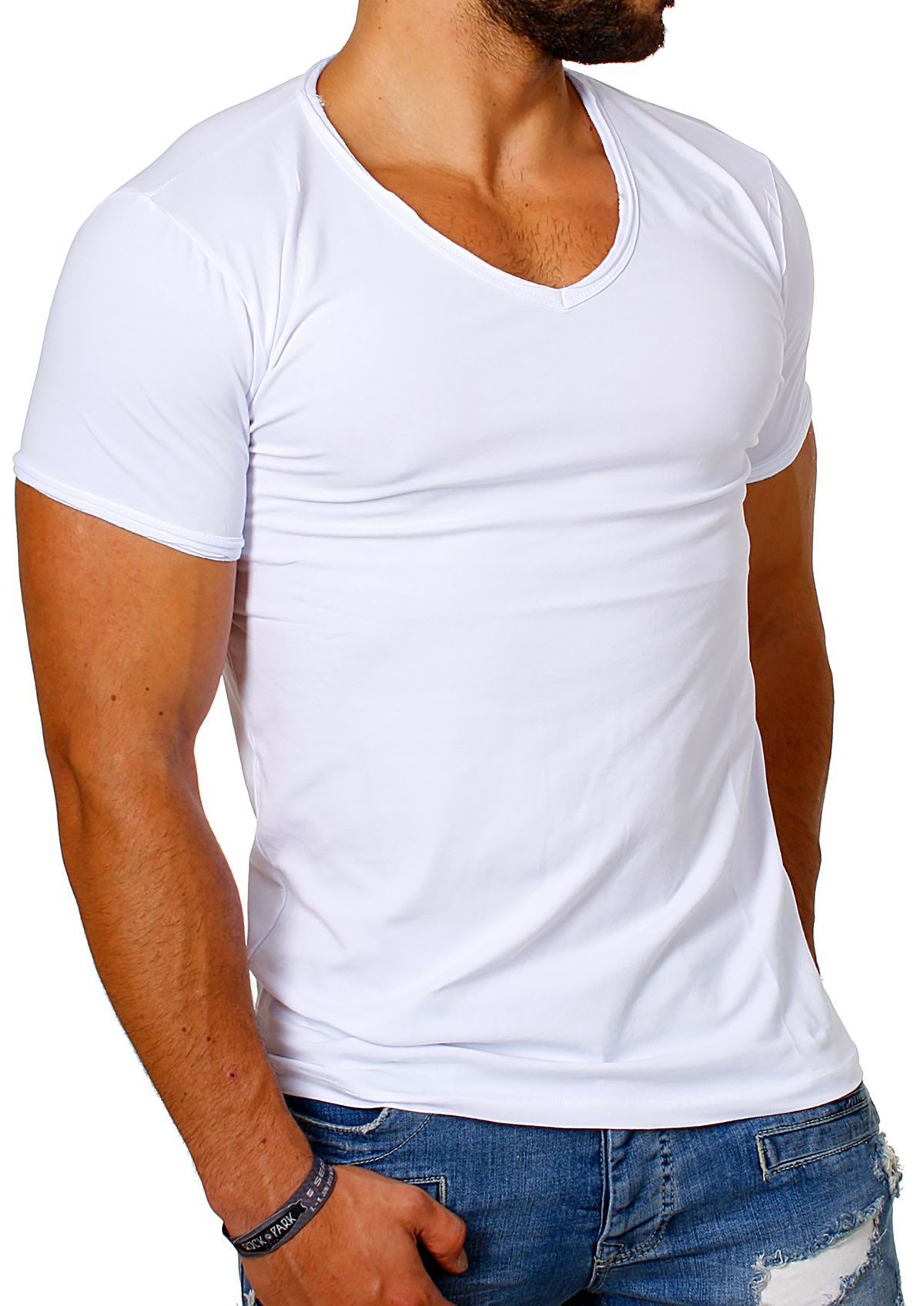 CARISMA T-Shirt Herren Uni Basic 4066 tief-breit geschnittener Ausschnitt v günstig online kaufen