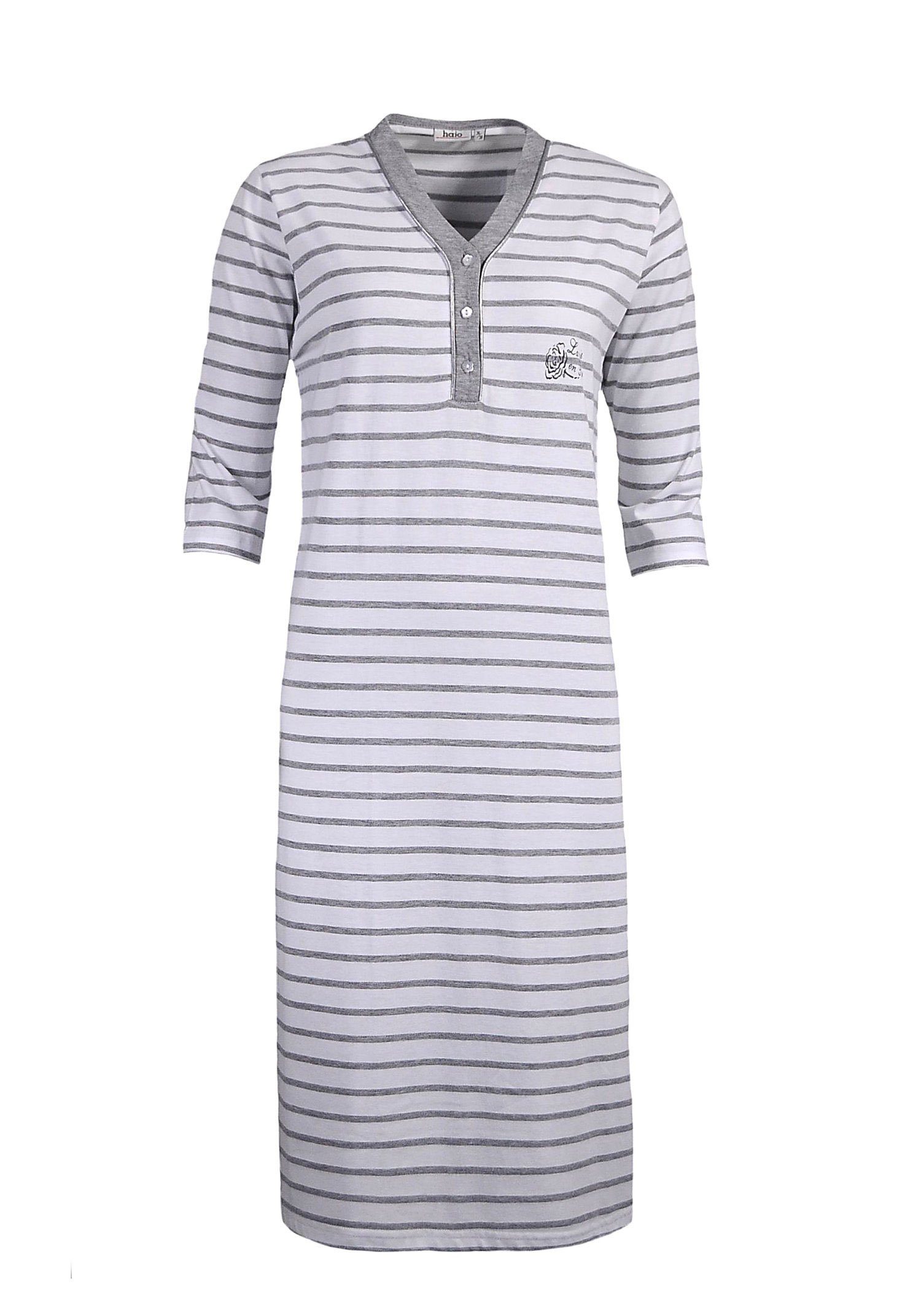 Hajo Nachthemd mit einer kleinen Knopfleiste grau/weiß 266 | Sportkleider