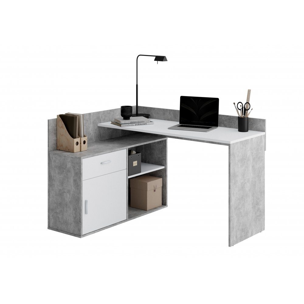 FMD Möbel Schreibtisch »Schreibtisch Winkelschreibtisch Eckschreibtisch  RUST 1 Beton grau/Weiß Home Office ca. 129 x 105 cm«