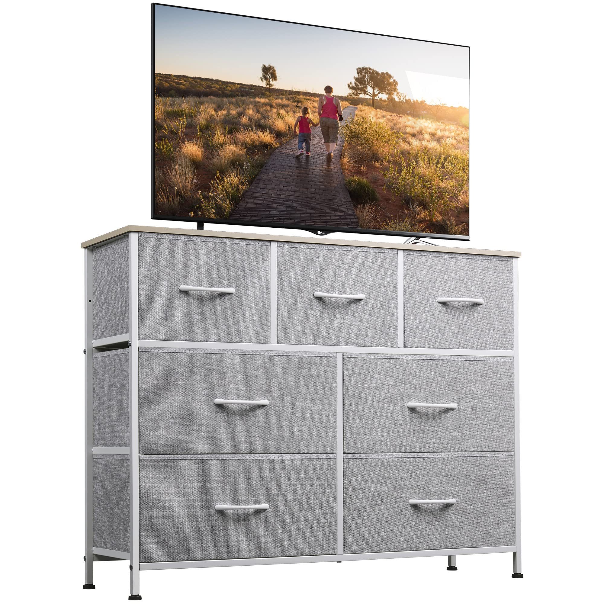 WLIVE Kommode Schubladenkommode mit 7 Stoffschubladen, (stabiler Stahlrahmen & Holzplatte), Breit 100cm, moderne Kommode für Wohnzimmer, Schlafzimmer, Flur & Büro