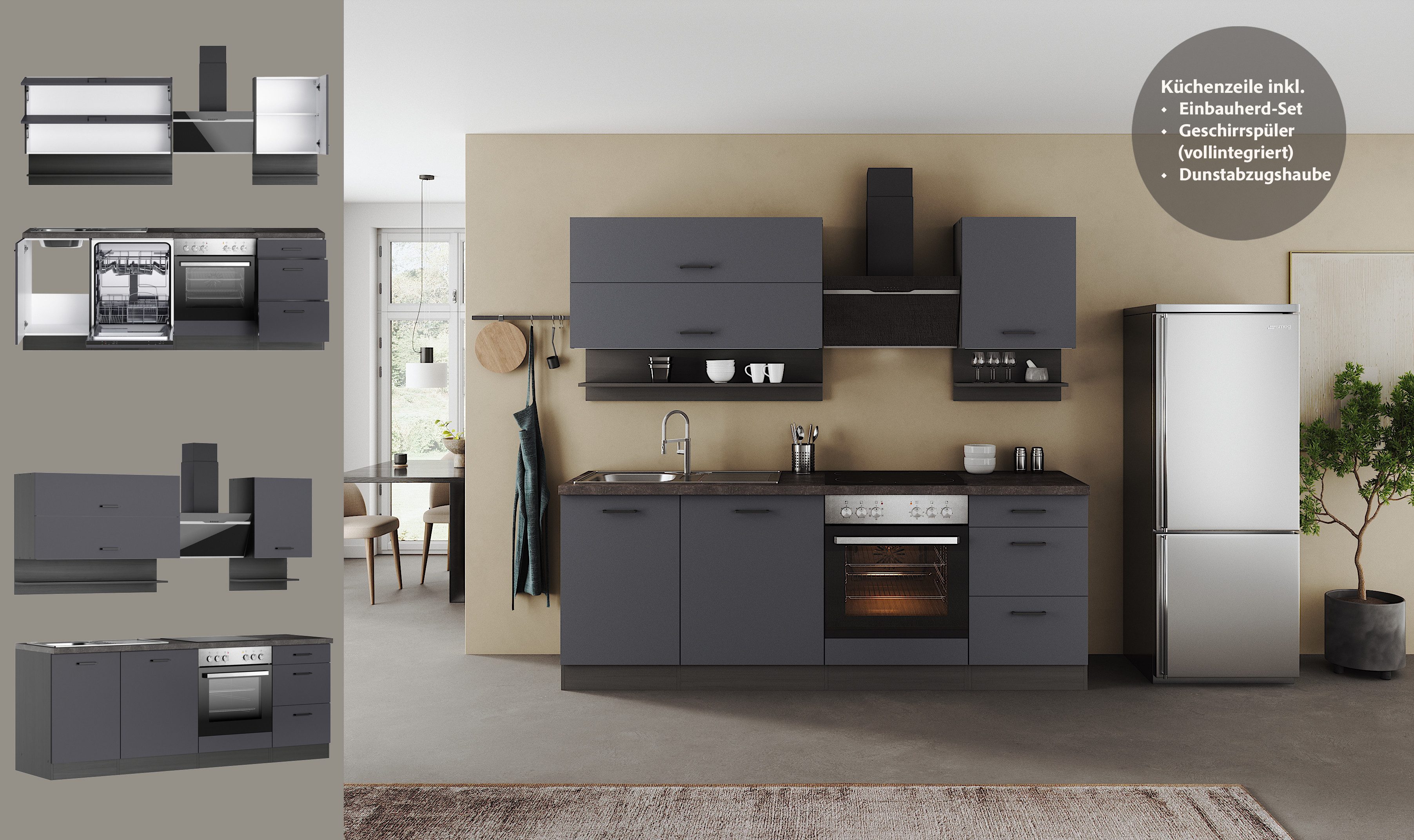 KOCHSTATION Küchenzeile KS-Frieda Breite 220 cm, wahlweise mit E-Geräten, mit 38mm starker Arbeitsplatte – Bild 4 von 5