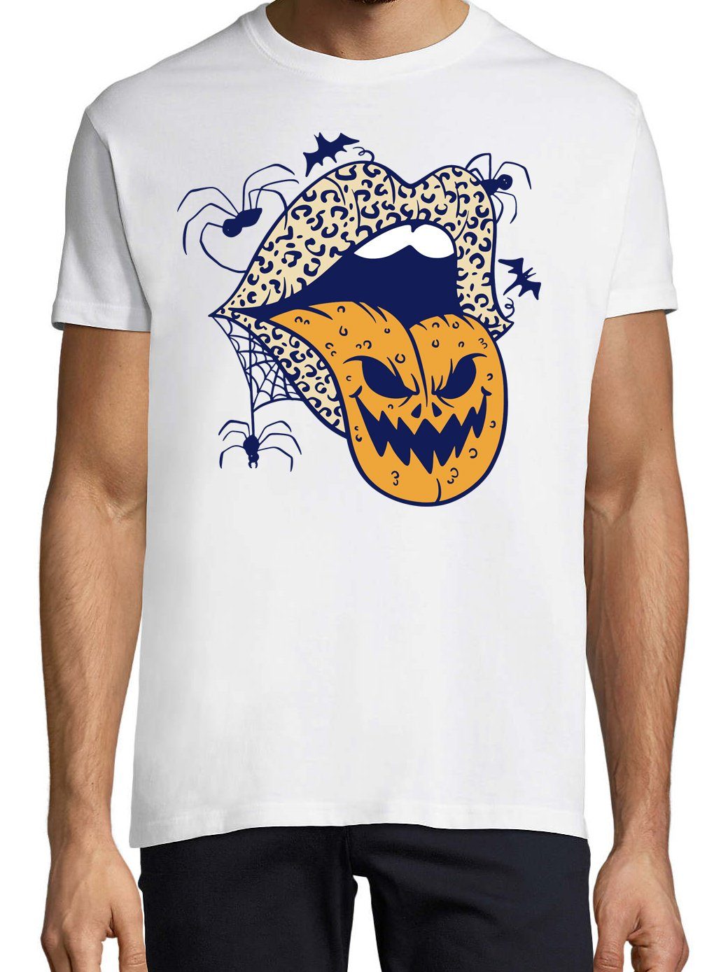 Youth mit trendigem Horror Fun-Look Halloween T-Shirt im Logo Motiv Weiss Designz Lippen Herren T-Shirt