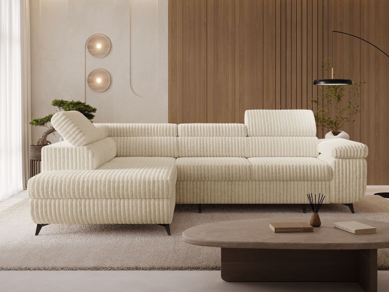 GrainGold Ecksofa L-Form Argon L, Set, Wellenfederkern, Bettkasten, Verstellbare Kopfstützen, Schlaffunktion