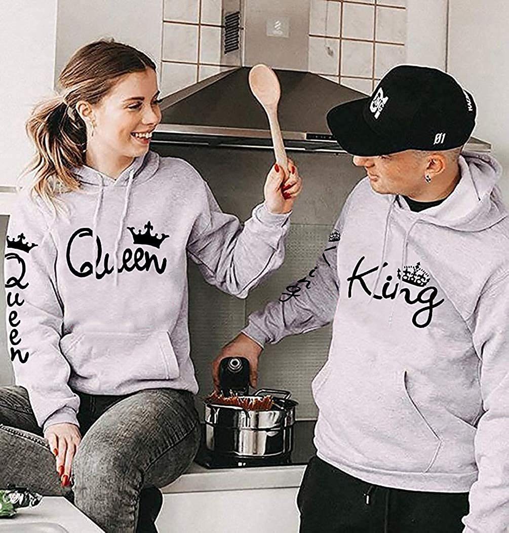 Couples Shop Kapuzenpullover King & Queen Hoodie Pullover für Paare mit trendigem Print im Partner Look – Bild 2 von 5