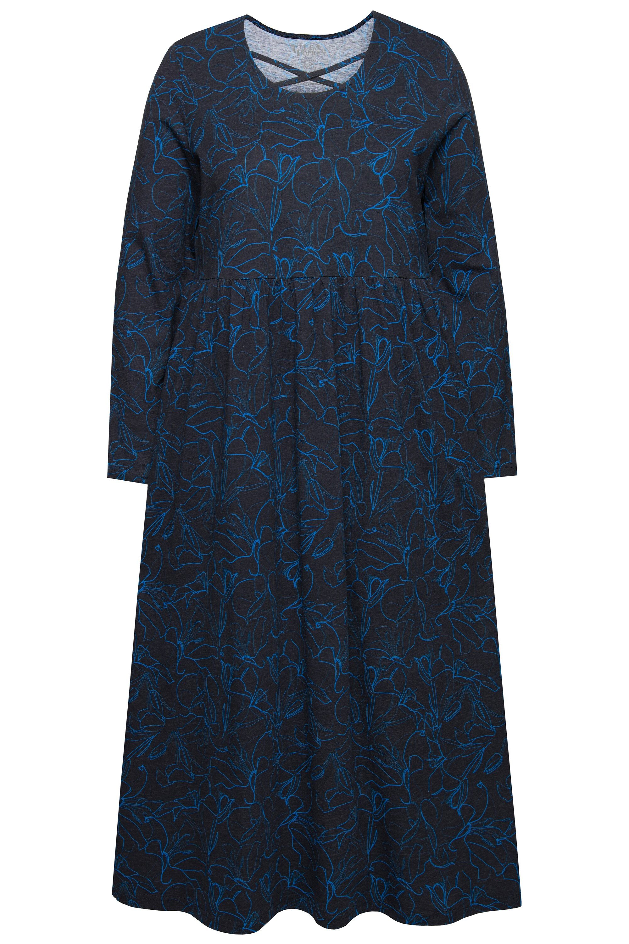 Ulla Popken Maxikleid Jersey-Midikleid A-Linie Zierbänder Rundhals günstig online kaufen