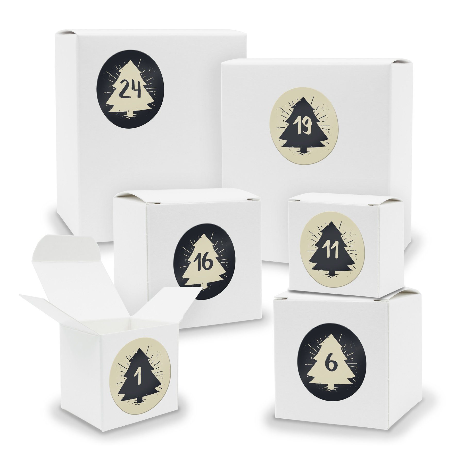 itenga befüllbarer Adventskalender Adventskalender zum Füllen 24x Quader Würfel gemischt WEISS + Sticker