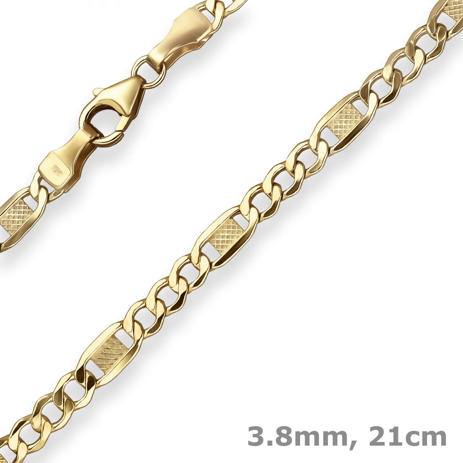 Schmuck Krone Goldarmband 3,8mm Armband Fantasiekette aus 375 Gelbgold 21cm, Gold 375
