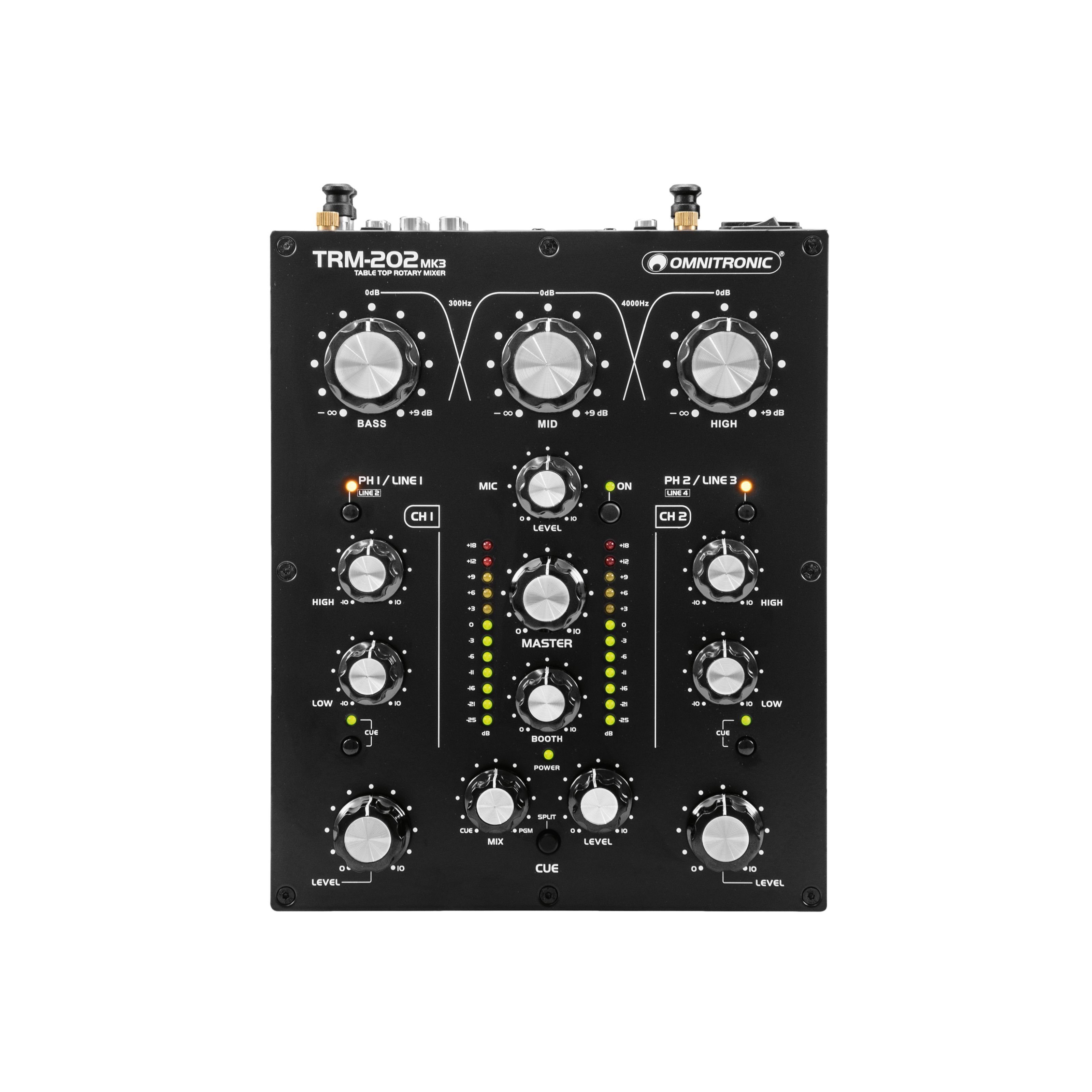 Omnitronic Mischpult, TRM-202MK3, 2-Kanal-Rotary-Mixer,  3-Band-Frequenzisolator für DJs, Gainregler, 2-Band-Equalizer (Höhen/Bässe)  und Phono/Line-Umschaltung online kaufen | OTTO