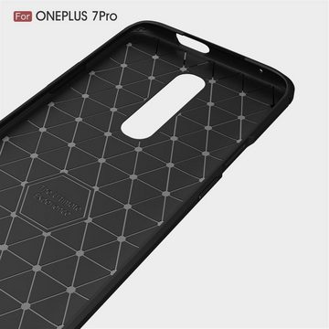 CoverKingz Handyhülle OnePlus 7 Pro Handy Hülle Silikon Cover Schutzhülle Case Carbonfarben, Carbon Look Brushed Design