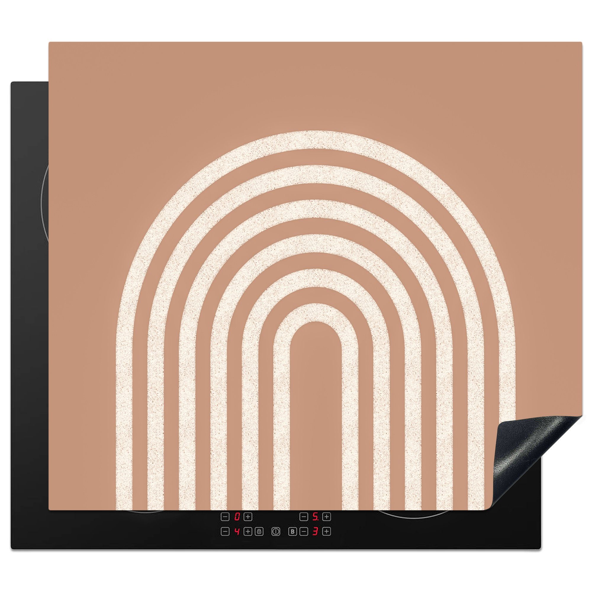 MuchoWow Herdblende-/Abdeckplatte Abstrakt - Kunst - Regenbogen - Weiß - Braun, Vinyl, (1 tlg), 60x52 cm, Mobile Arbeitsfläche nutzbar, Ceranfeldabdeckung
