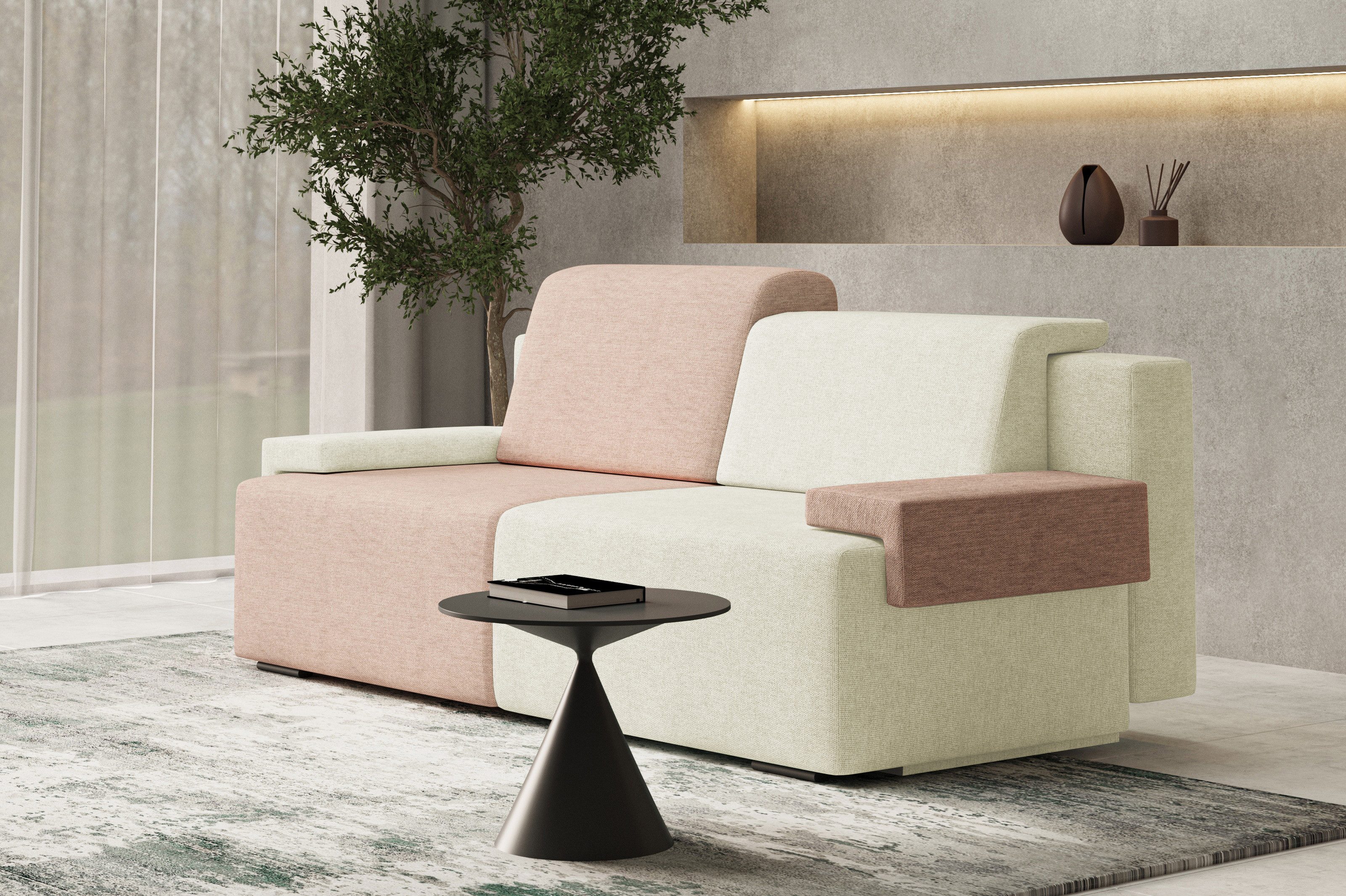 MOEBLO Schlafsofa HOOK, Modernes Design mit Schlaffunktion und Bettkasten, Schlafcouch Sofa Couch für Wohnzimmer Schlafsofa Federkern Sofagarnitur Polstersofa, -(BxHxT):200x88x98 cm