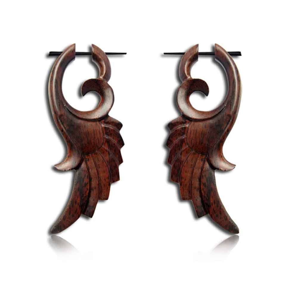 viva-adorno Paar Ohrhänger Holz Серьги geschnitzt Creolen Pin Ohr Piercing Ehtno Tribal, Pinohrringe Flügel (B)