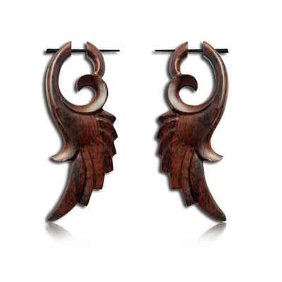 viva-adorno Paar Ohrhänger Holz Ohrringe geschnitzt Creolen Pin Ohr Piercing Ehtno Tribal, Pinohrringe Flügel (B)