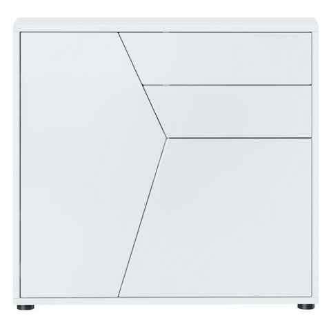 Vladon Kommode Benny (Sideboard, mit 2 Türen und 2 Schubladen), Weiß matt/Weiß matt (79 x 74 x 36 cm)