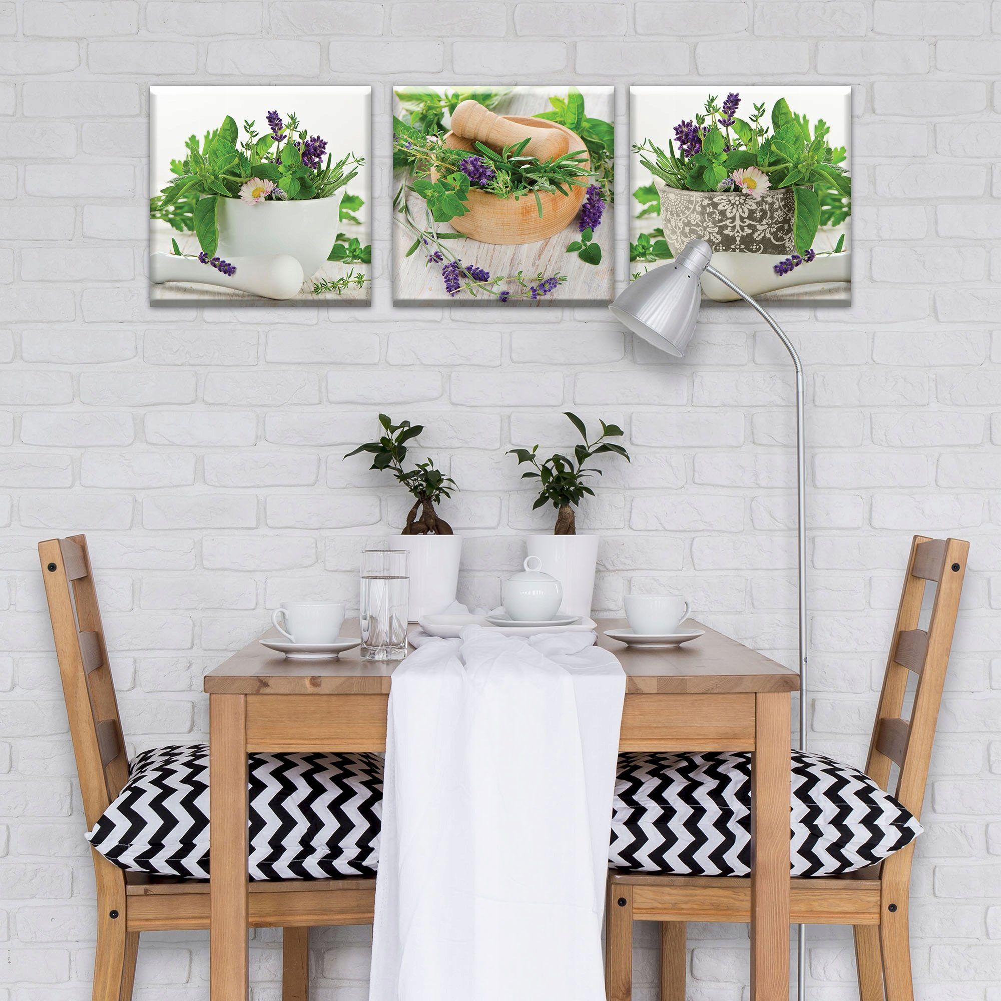 Wallarena Leinwandbild Küche Gewürze Kräuter 3 Teile SET Wandbilder Leinwan günstig online kaufen