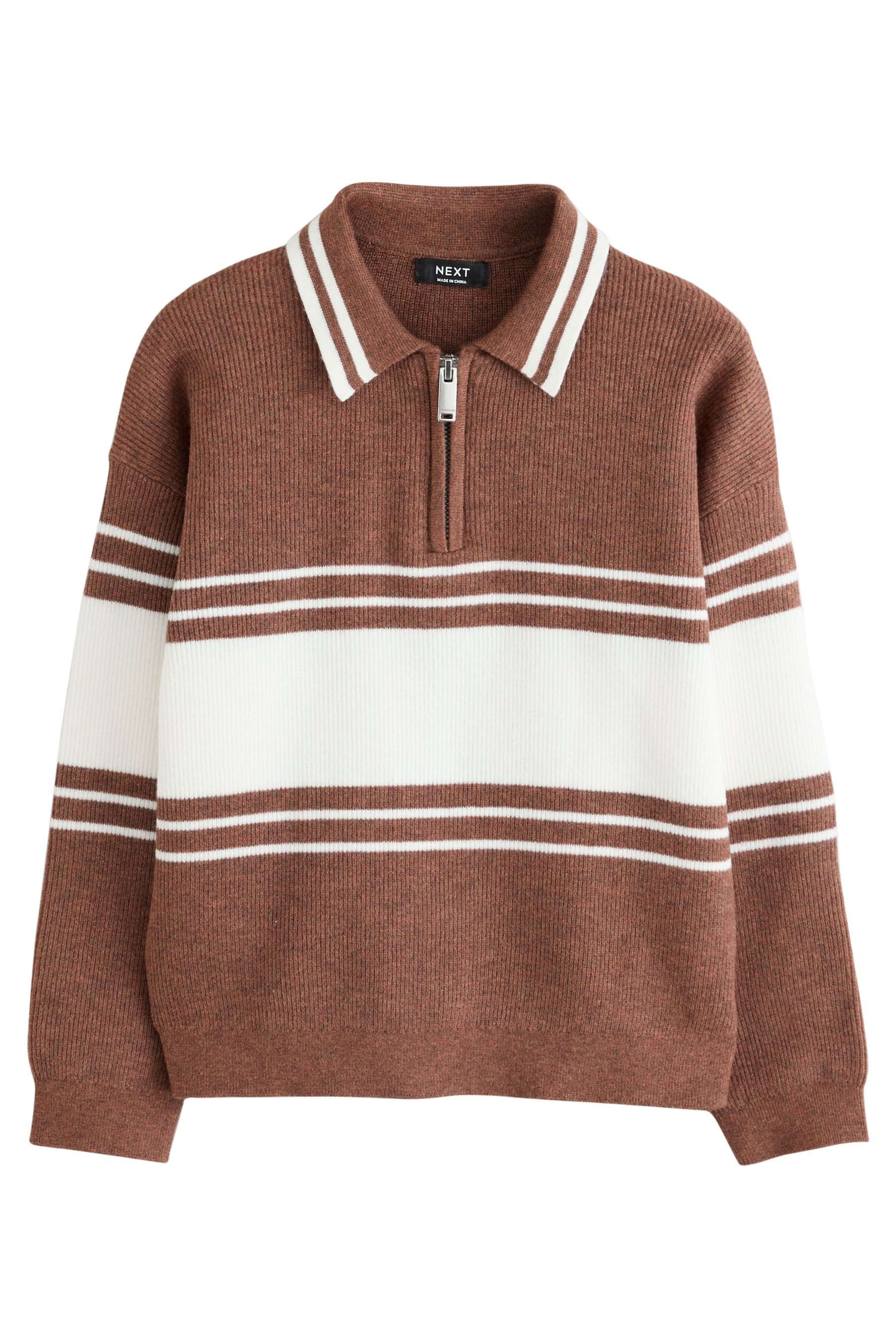 Polokragenpullover Strick-Poloshirt mit RV-Kragen, Farbblock-Design