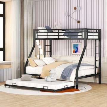 OKWISH Etagenbett Metallbett mit ausziehbarem Bett 90(140)x200cm (mit ausziehbarem Bett,mit Leiter auf beiden Seiten), Ohne Matratze