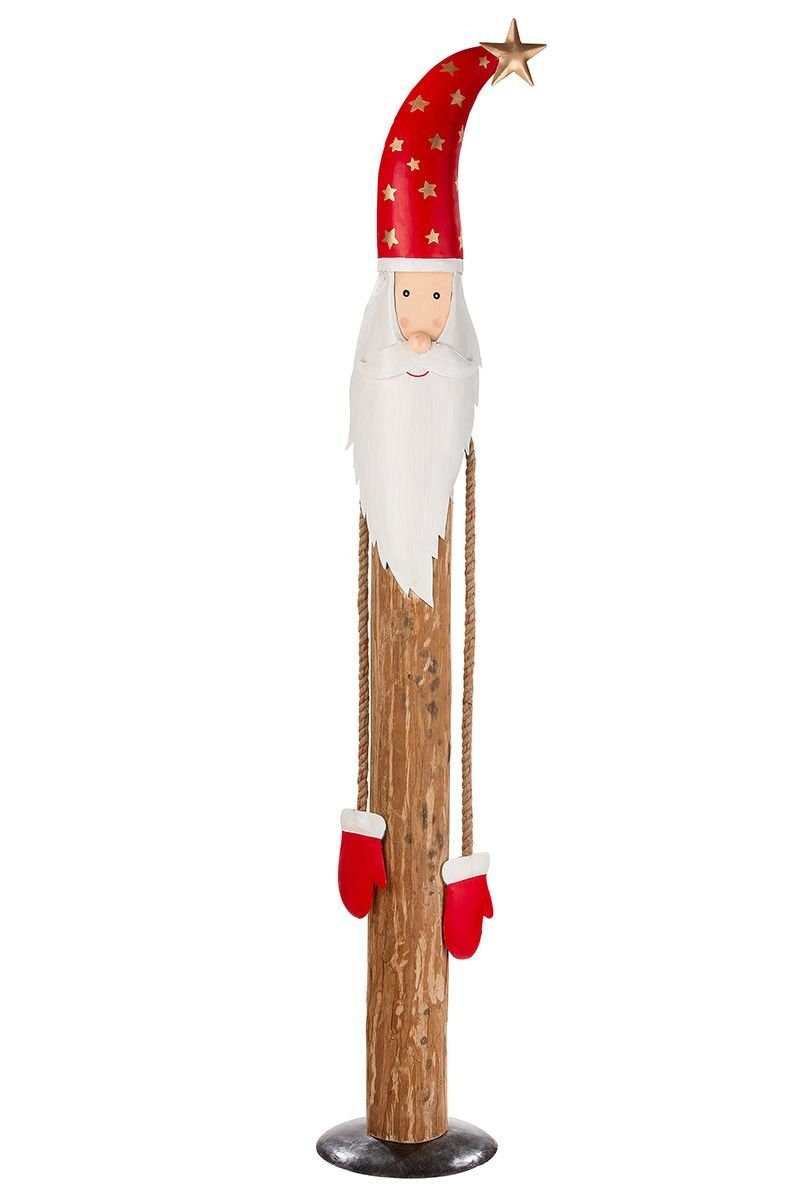 Santa aus - GILDE 'Noel' Santa, Wackelarme Eukal 3er Holz Dekoobjekt Natur/Rot, Set XXL