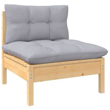 vidaXL Gartenlounge-Set 5-tlg. Garten-Lounge-Set mit Grauen Kissen Kiefernholz, (5-tlg)