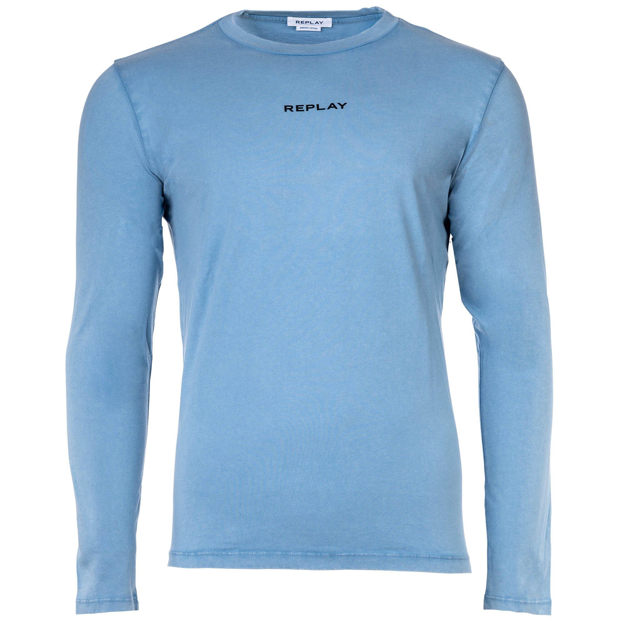 Replay T-Shirt Herren Longsleeve, Rundhals, Baumwolle, Jersey Blau