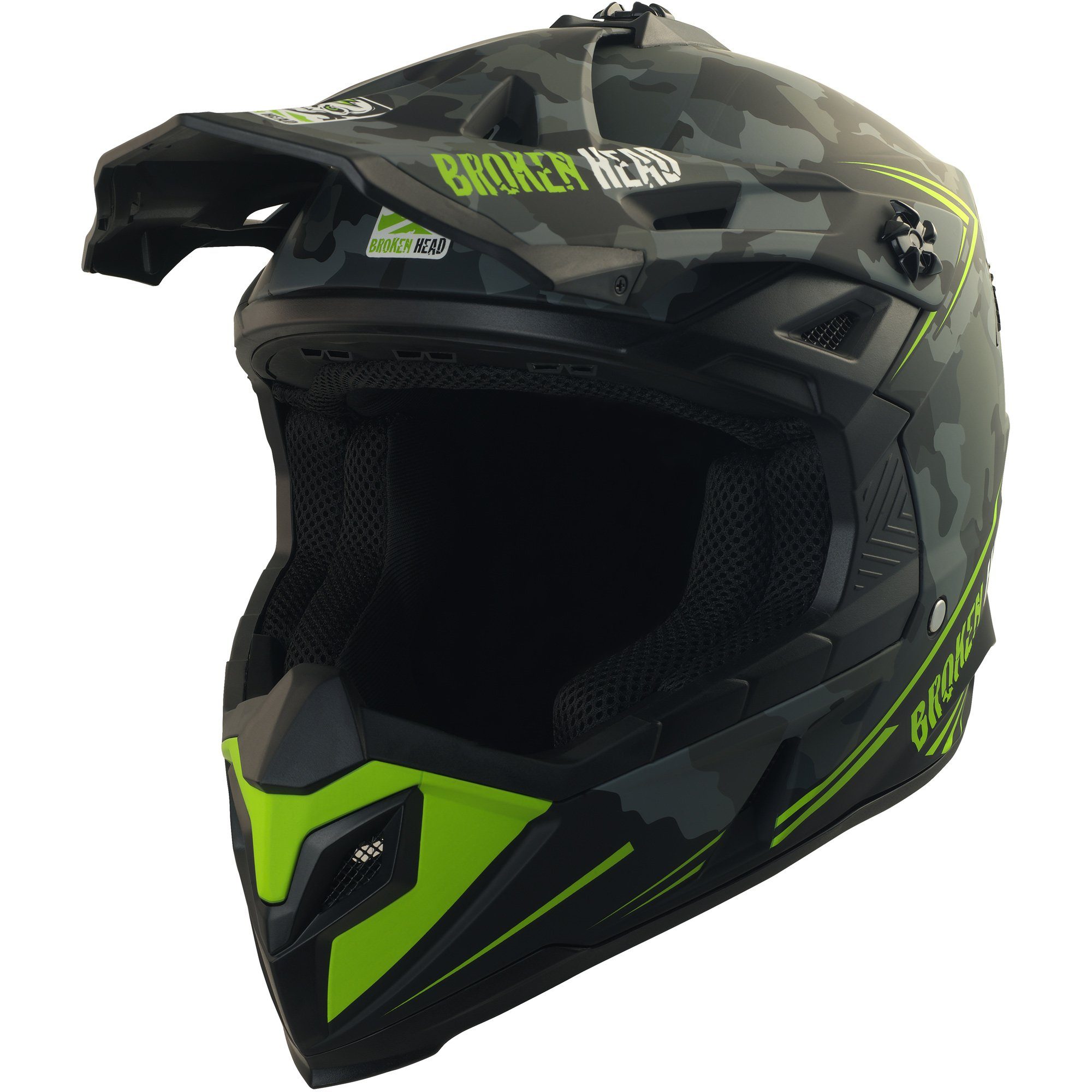 Motocrosshelm Squadron Rebelution Camouflage-Grau, mit Ratschen- und Doppel-D-Verschluss