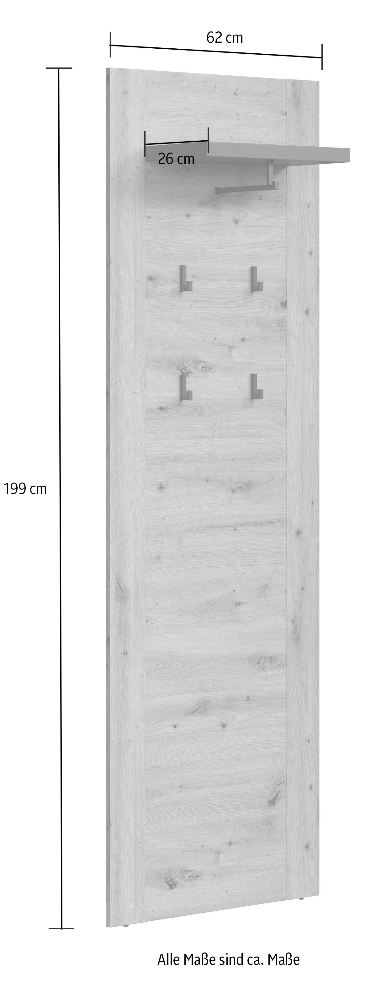Home affaire Garderobenpaneel Ambres, Garderobenpaneel mit Ablage & Haken - (B/T/H) 62/26/199 cm