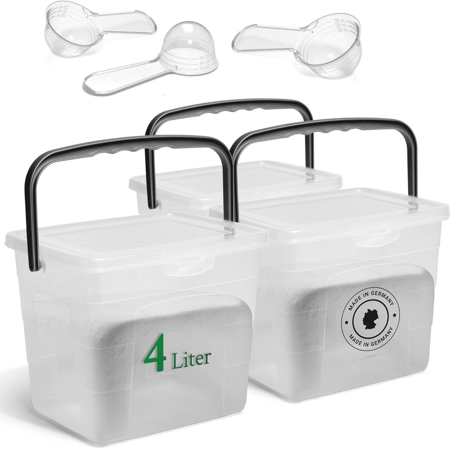 Novaliv Aufbewahrungsbox 30548-30951-3x (3 St), Novaliv 3x Waschmittelbox mit Deckel 4 Liter Transparent und Dosierlöf