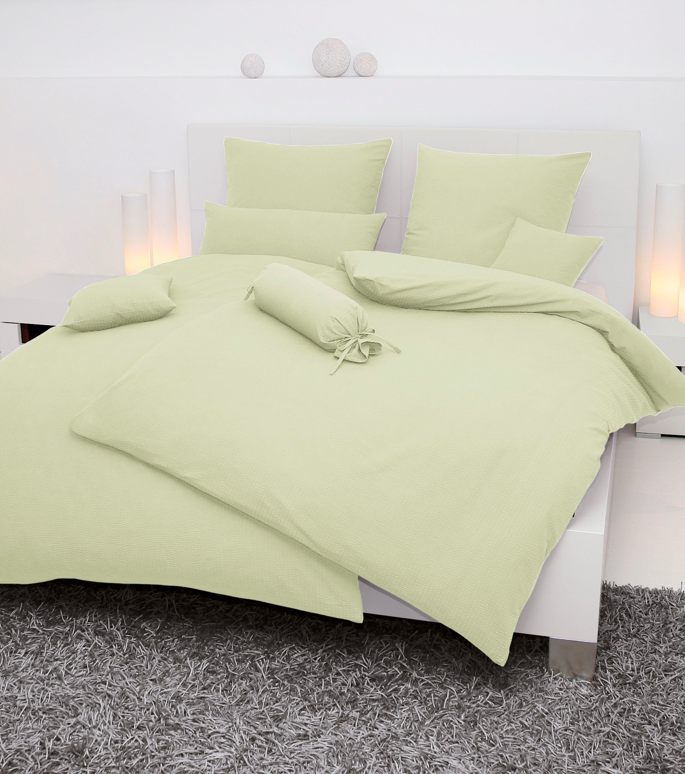 Janine Bettwäsche PIANO 0125 31, Seersucker 100% Baumwolle, uni, bügelfrei, Soft-Seersucker, 2 teilig, Markenreißverschluss, feinfädige Qualität, gekämmte Mako-Garne