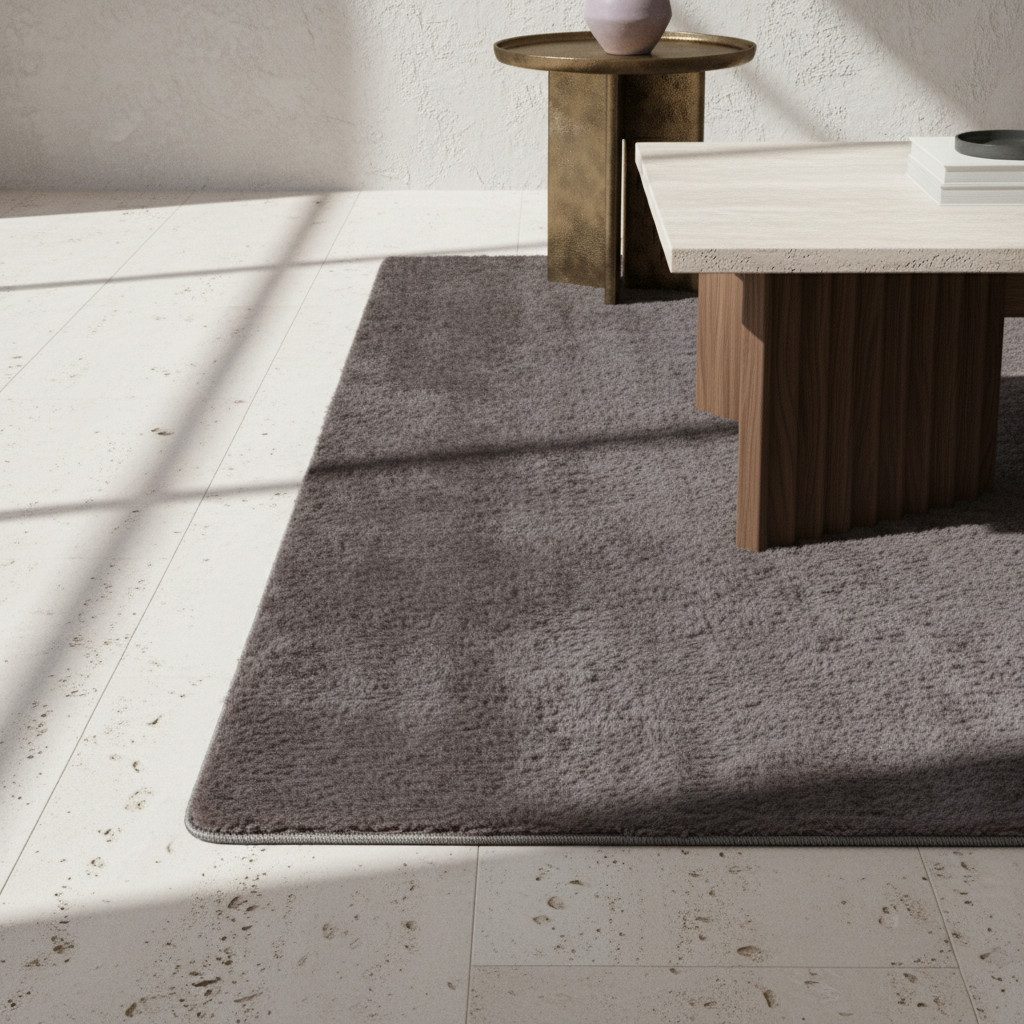 KADIMA DESIGN Teppich ISAR Wohnzimmer Waschbar Schlafzimmer Wohnzimmerteppich Esszimmer Uni, Rechteckig, Höhe: 13 mm, Grau, 60x100 cm, Strapazierfähig Esszimmerteppich Waschbar